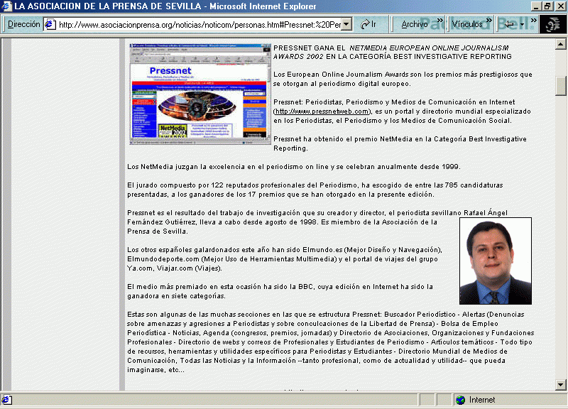 Asociacin de la Prensa de Sevilla (B) (12 de Julio de 2002) / Pulse Aqu para Visitar su Web