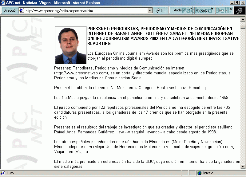 Asociacin para el Progreso de la Comunicacin (B) (16 de Julio de 2002) / Pulse Aqu para Visitar su Web