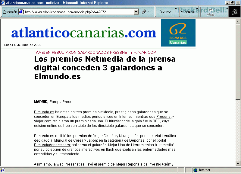 Atlntico Canarias (A) (5 de Julio de 2002) / Pulse Aqu para Visitar su Web