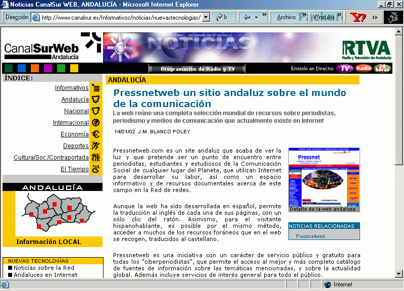 Canal Sur Web - Radio y Televisin de Andaluca (14-01-2002) A / Pulse Aqu para Visitar su Web