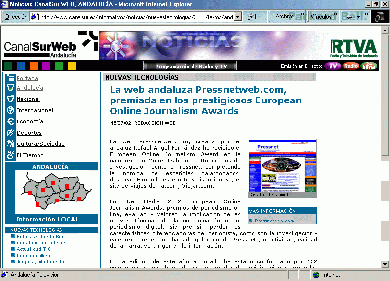 Canal Sur Web (A) (15 de Julio de 2002) / Pulse Aqu para Visitar su Web