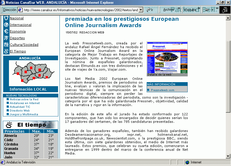 Canal Sur Web (B) (15 de Julio de 2002) / Pulse Aqu para Visitar su Web