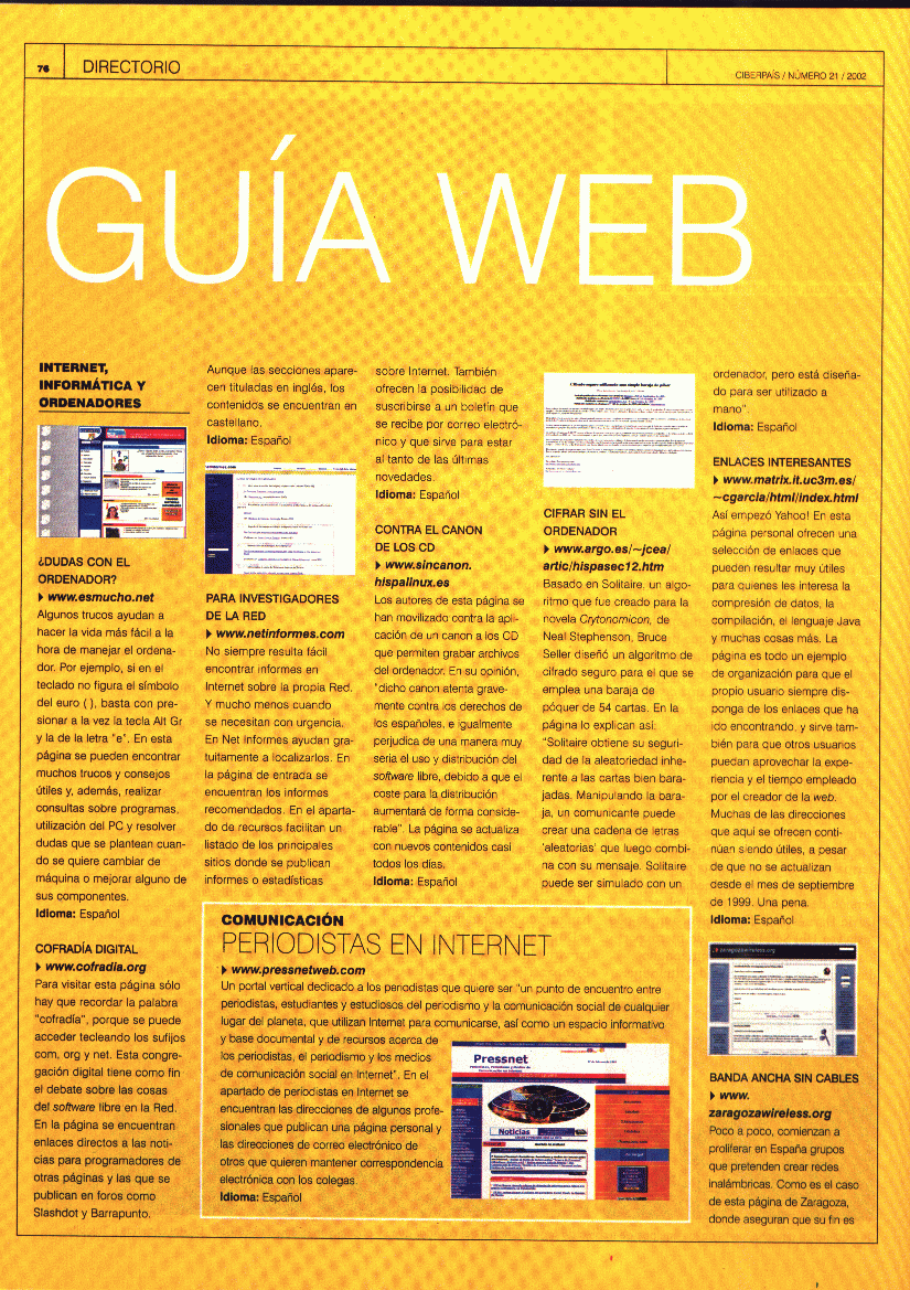 El CiberPas Mensual (N 21. Abril de 2002) / Pulse Aqu para Visitar la Web del CiberPas Semanal