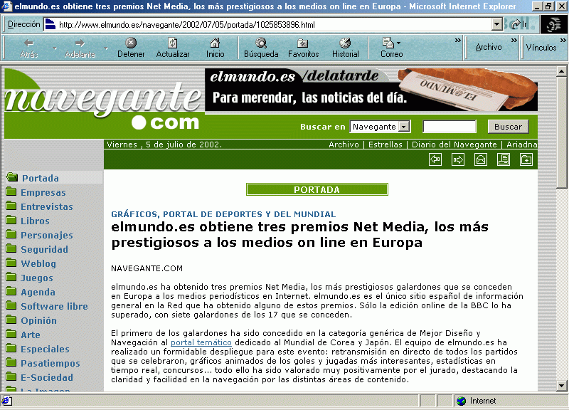 Navegante de El Mundo (A) (5 de Julio de 2002) / Pulse Aqu para Visitar su Web