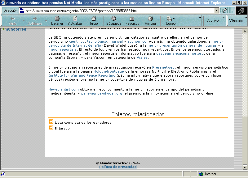 Navegante de El Mundo (C) (5 de Julio de 2002) / Pulse Aqu para Visitar su Web