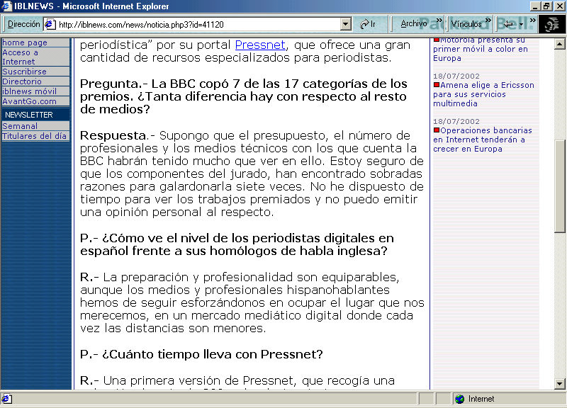 IBLNews (B) (17 de Julio de 2002) / Pulse Aqu para Visitar su Web
