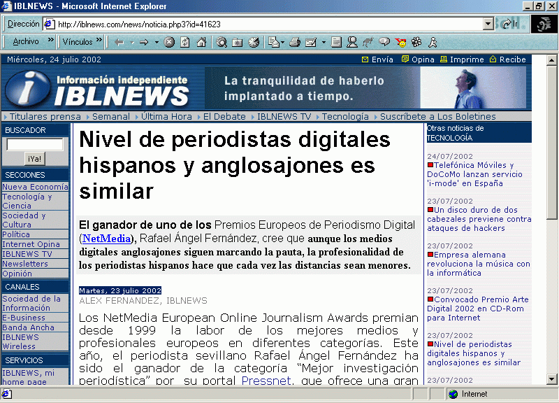 IBLNews (A) (23 de Julio de 2002) / Pulse Aqu para Visitar su Web