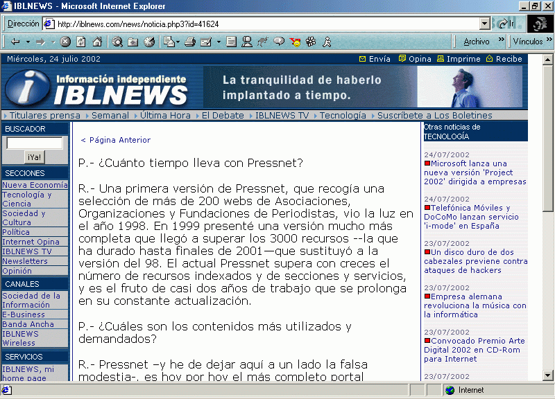 IBLNews (C) (23 de Julio de 2002) / Pulse Aqu para Visitar su Web