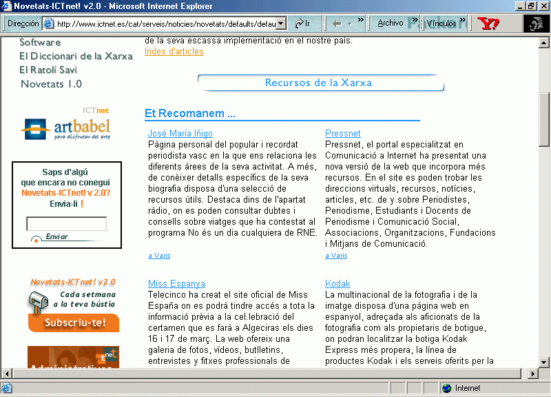 ICT net! (N 73. Marzo 2002. Edicin en Cataln) B / Pulse Aqu para Visitar su Web