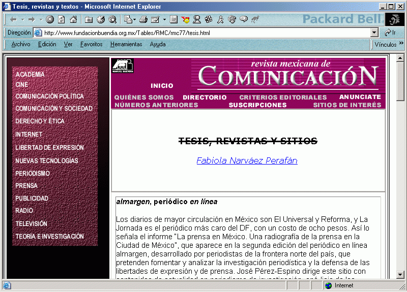 Revista Mexicana de Comunicación (A) (Nº 77. Septiembre - Octubre de 2002) / Pulse Aquí para Visitar su Web