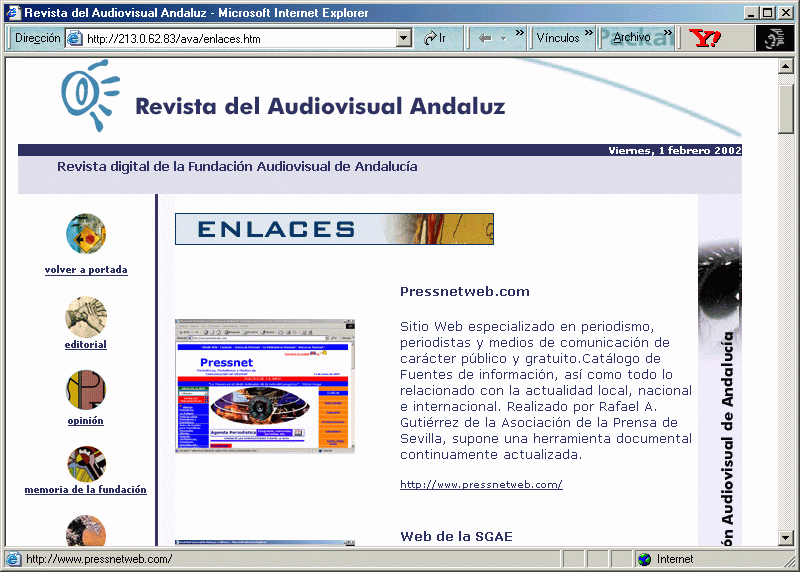 Revista del Audiovisual Andaluz (01-02-2002) / Pulse Aquí para Visitar su Web