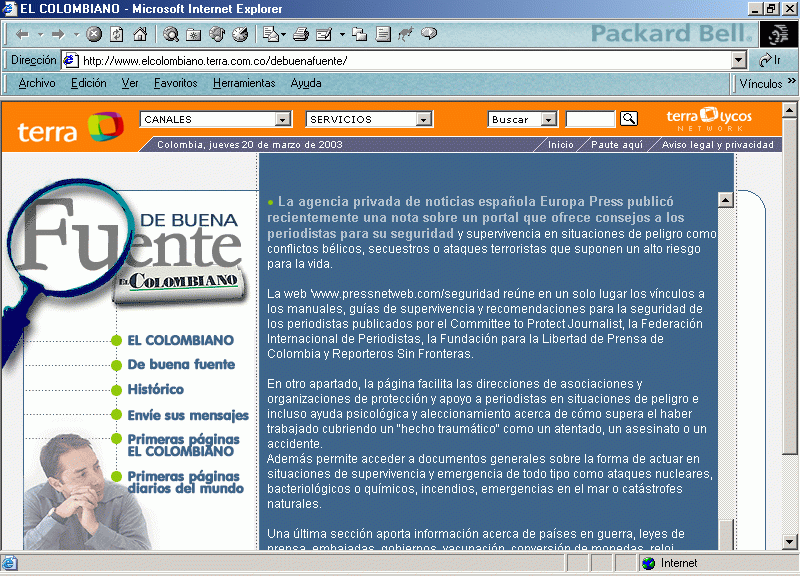 El Colombiano (19-03-2003) / Pulse Aqu para Visitar su Web