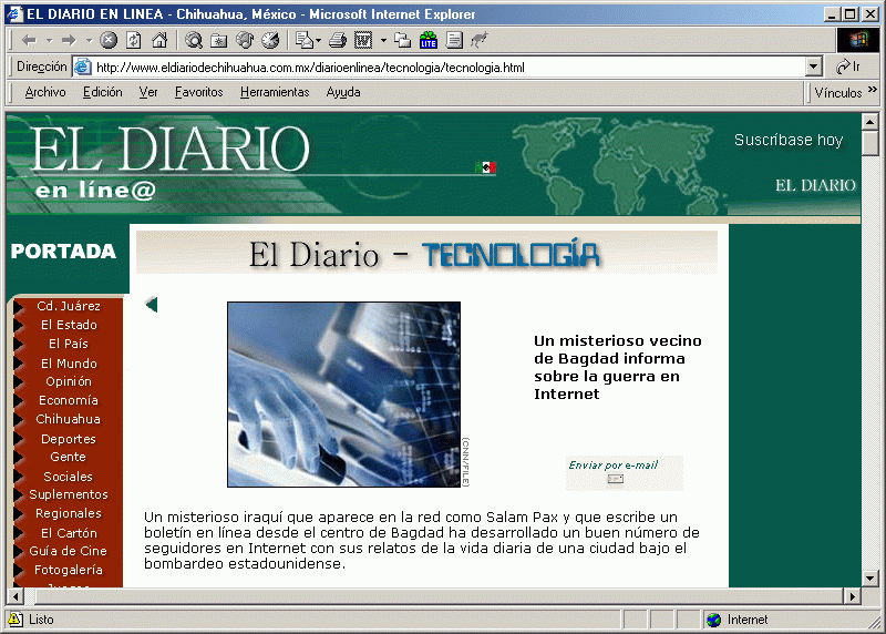 El Diario de Chihuahua (Cabecera) (27-03-2003) / Pulse Aqu para Visitar su Web