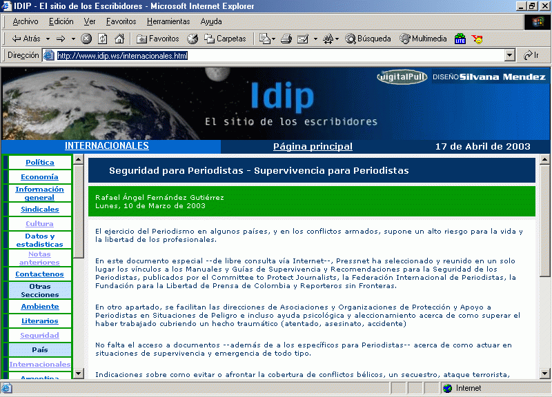 Instituto de Investigaciones Periodsticas (IDIP) (A) (10-03-2003) / Pulse Aqu para Visitar su Web