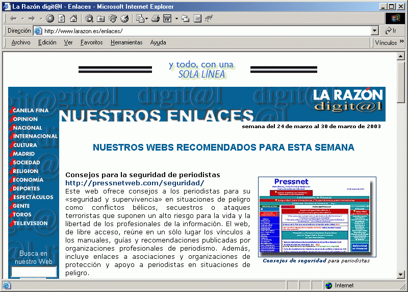 La Razón (24-03-2003) / Pulse Aquí para Visitar su Web