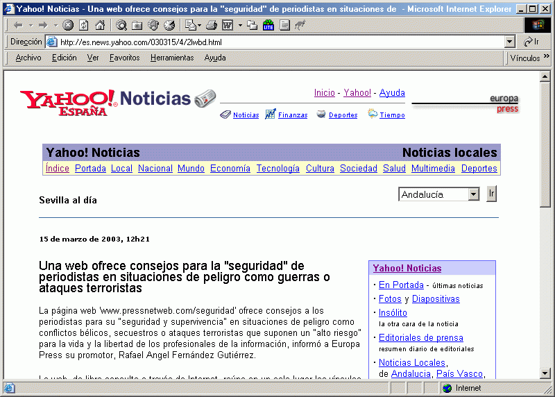 Yahoo!-Europa Press (A) (15-03-2003) / Pulse Aqu para Visitar su Web (La de Yahoo!)