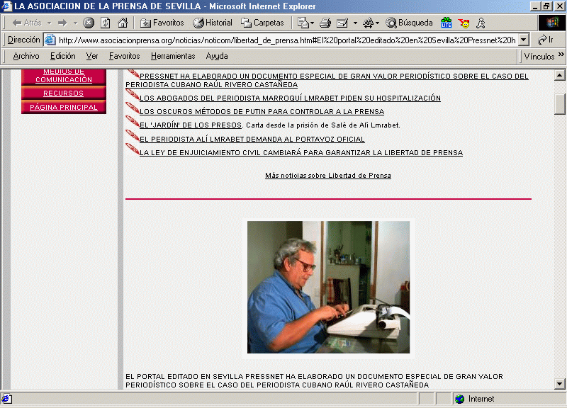 Asociacin de la Prensa de Sevilla: Noticias sobre Libertad de Prensa (A) (28-01-2004) / Pulse Aqu para Visitar su Web