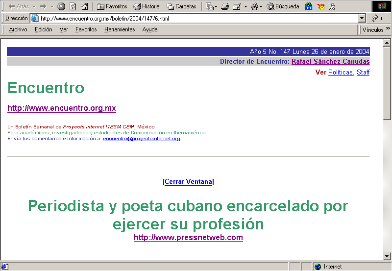 Boletn Encuentro (A) (26-01-2004) / Pulse Aqu para Visitar su Web