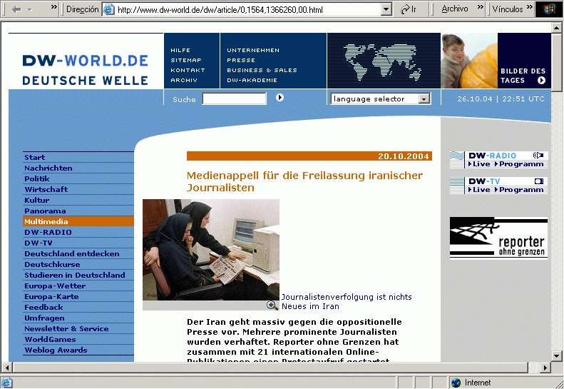 Deutsche Welle (20-10-2004) A / Pulse Aqu para Visitar su Web