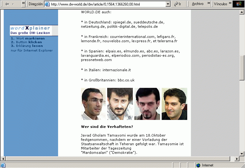 Deutsche Welle (20-10-2004) C / Pulse Aqu para Visitar su Web