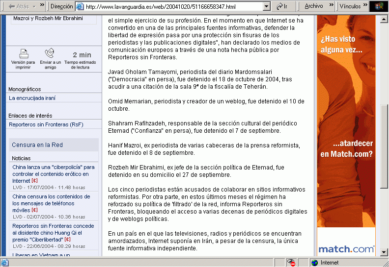 La Vanguardia (20-10-2004) B / Pulse Aqu para Visitar su Web