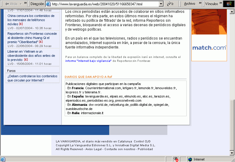 La Vanguardia (20-10-2004) C / Pulse Aqu para Visitar su Web