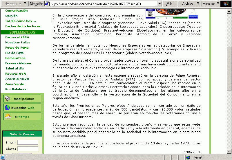 Andaluca 24 Horas (06-05-2004) B / Pulse Aqu para Visitar su Web