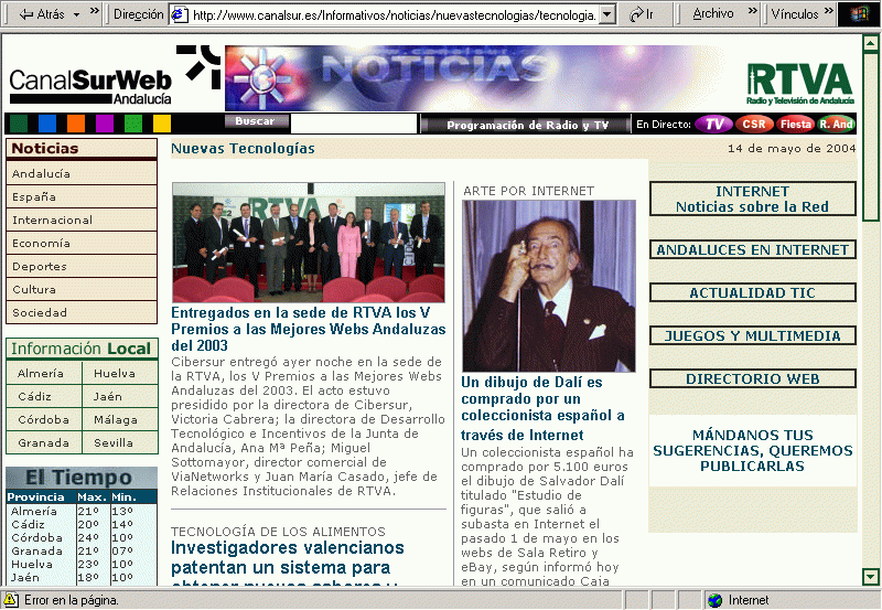 Canal Sur RTVA (14-05-2004) Portada / Pulse Aqu para Visitar su Web