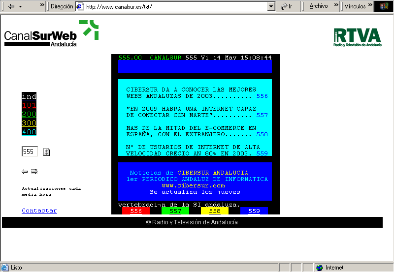 Canal Sur RTVA Teletexto (13-05-2004) A / Pulse Aqu para Visitar su Web
