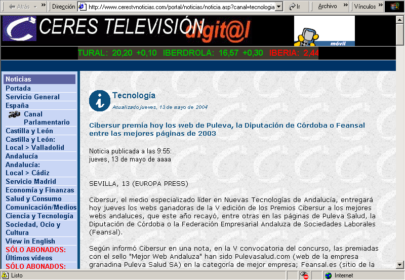 Ceres TV (13-05-2004) A / Pulse Aqu para Visitar su Web