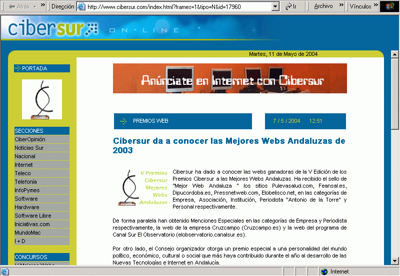 Cibersur (07-05-2004) Noticia (A) / Pulse Aqu para Visitar su Web
