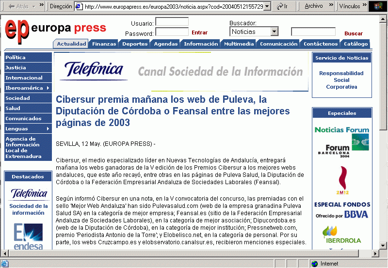 Europa Press (12-05-2004) A / Pulse Aquí para Visitar su Web