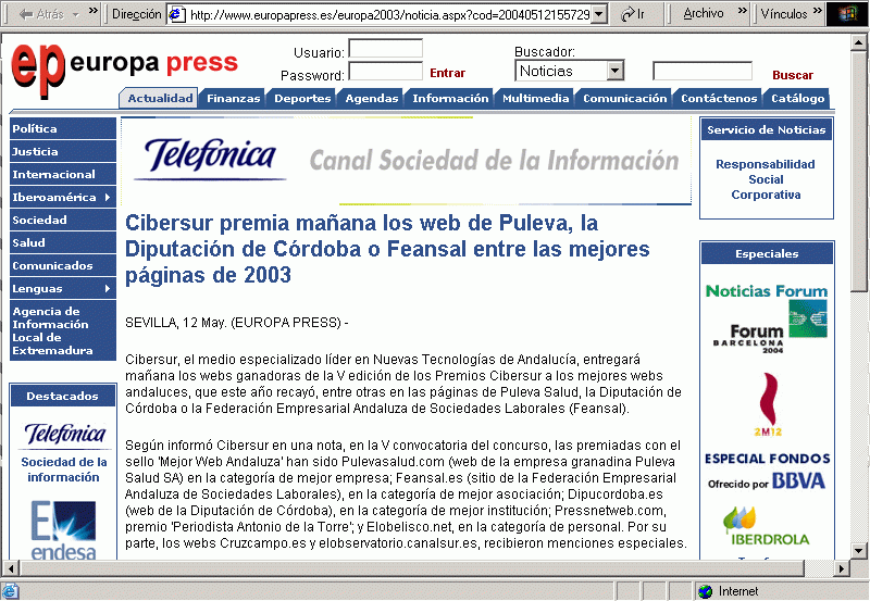 Europa Press (12-05-2004) A / Pulse Aqu para Visitar su Web