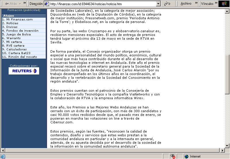 Finanzas com (06-05-2004) B / Pulse Aqu para Visitar su Web