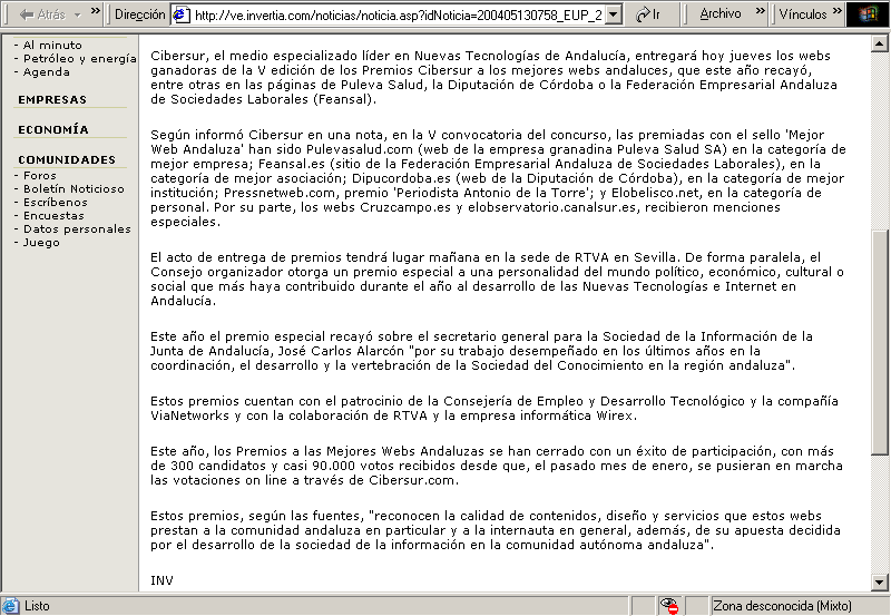 Invertia Venezuela (13-05-2004) B / Pulse Aqu para Visitar su Web