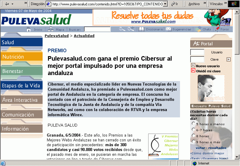 Puleva Salud (06-05-2004) A / Pulse Aqu para Visitar su Web