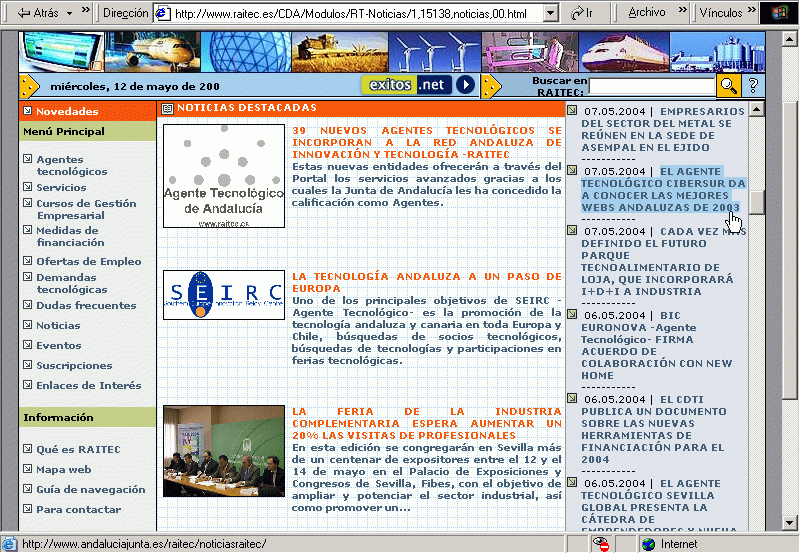 RAITEC Junta de Andaluca (07-05-2004) Portada / Pulse Aqu para Visitar su Web