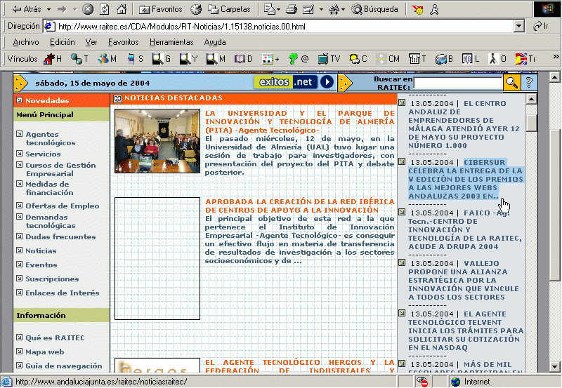 RAITEC Junta de Andaluca (13-05-2004) Portada / Pulse Aqu para Visitar su Web