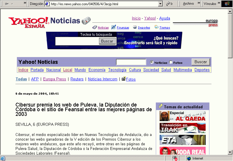 Yahoo (06-05-2004) A / Pulse Aqu para Visitar su Web