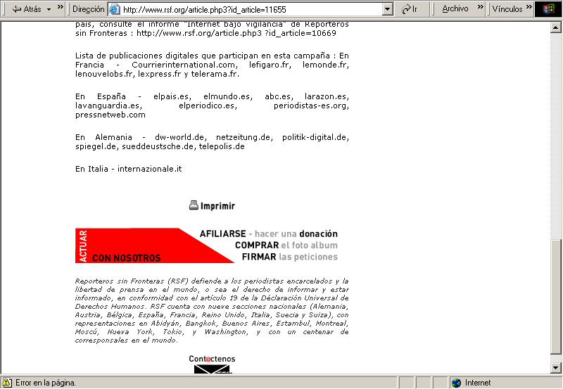 Reporteros Sin Fronteras (20-10-2004) C / Pulse Aqu para Visitar su Web