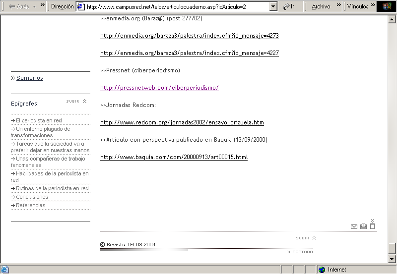 Telos: Cuadernos de Comunicacin Tecnologa y Sociedad (Abril-Junio 2004) B / Pulse Aqu para Visitar su Web