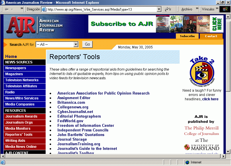 American Journalism Review (30-05-2005) (A) / Pulse Aqu para Visitar su Web