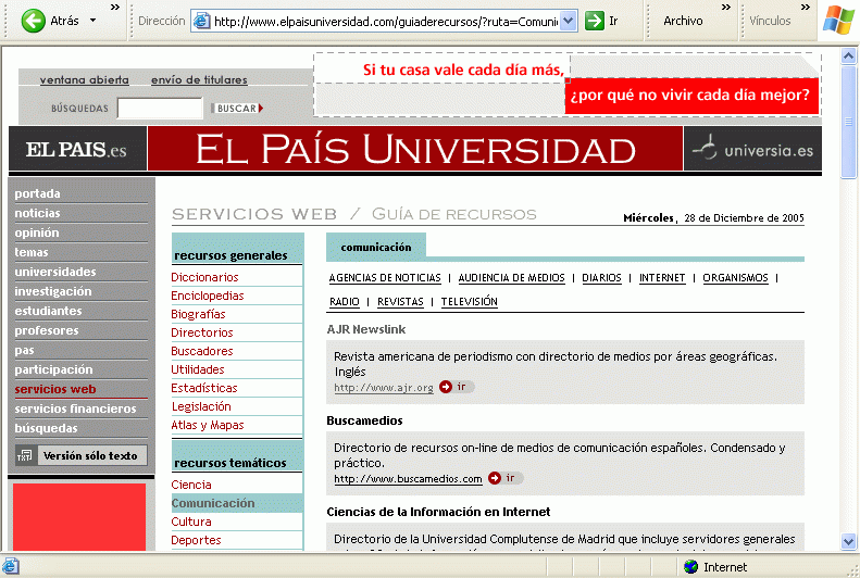 El Pas Universidad (28-12-2005) (A) / Pulse Aqu para Visitar su Web
