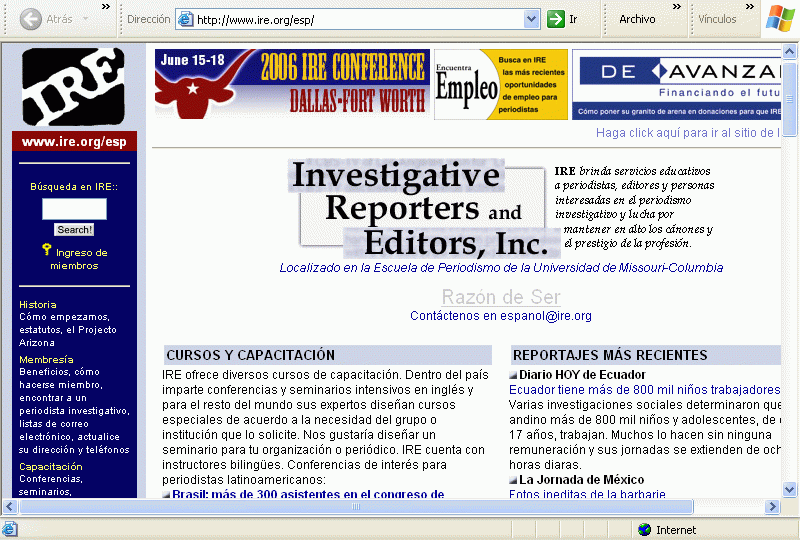 Investigative Reporters and Editors (En Espaol) (18-11-2005) (A) / Pulse Aqu para Visitar su Web