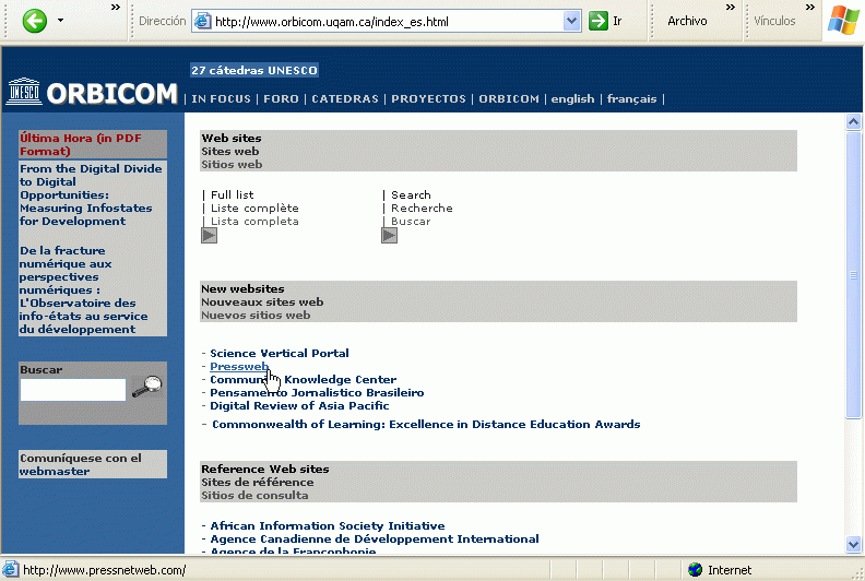 ORBICOM - Red Internacional de Ctedras de Comunicacin de la UNESCO (2005) / Pulse Aqu para Visitar su Web